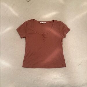 Women's Orange/Pink/Brown Short Sleeve Top (USED)